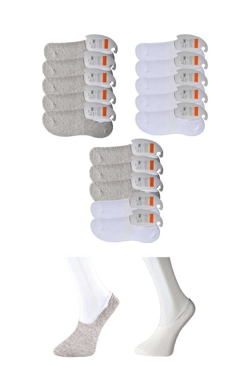 Gri ve Beyaz Erkek Babet Çorap 15 çift - 40-44