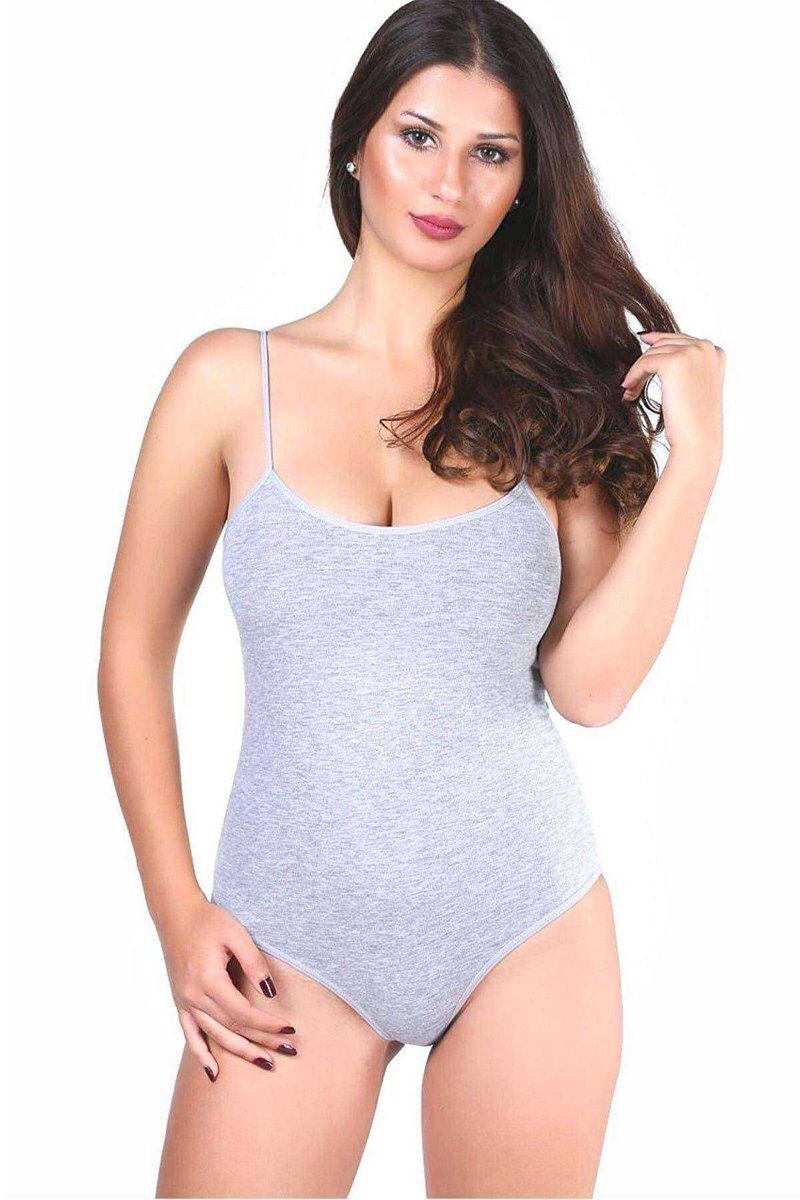 3 adet Tutku Kadın İp Askılı Gri Çıtçıtlı Body 0148 - M