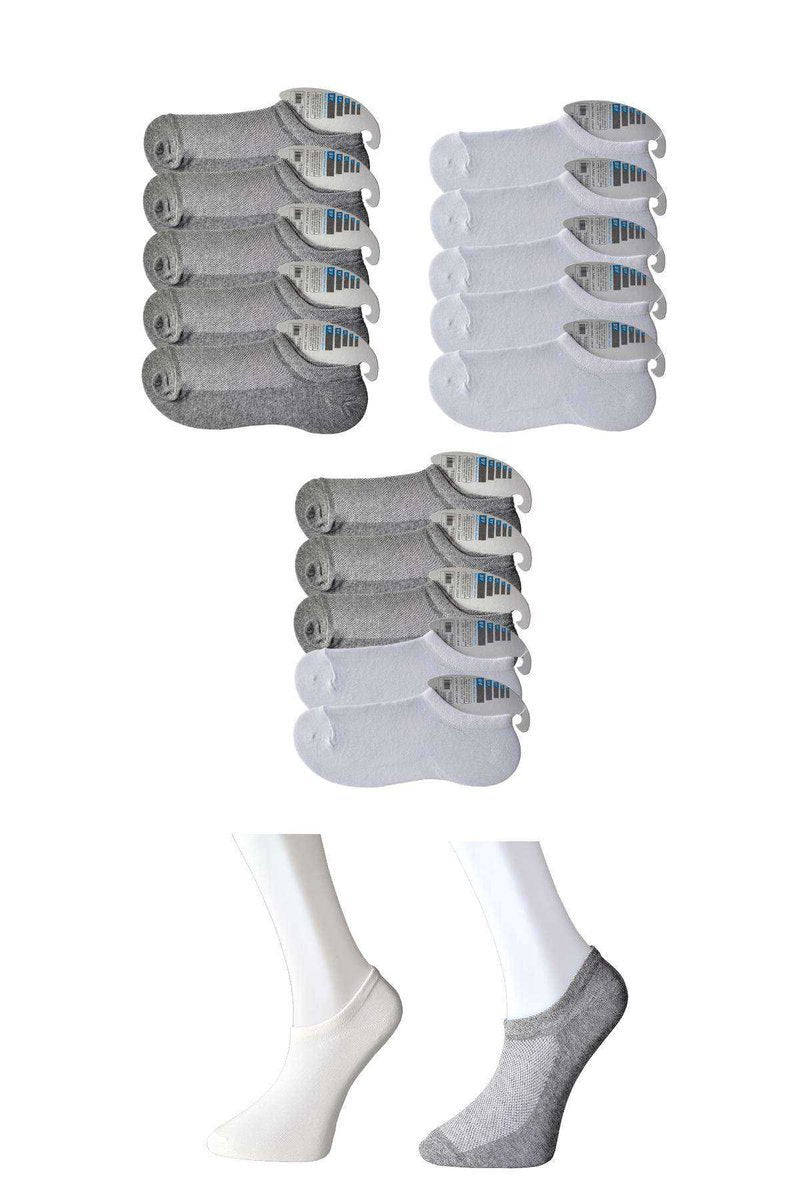 Gri ve Beyaz Erkek Görünmez Çorap 15 çift - 40-44