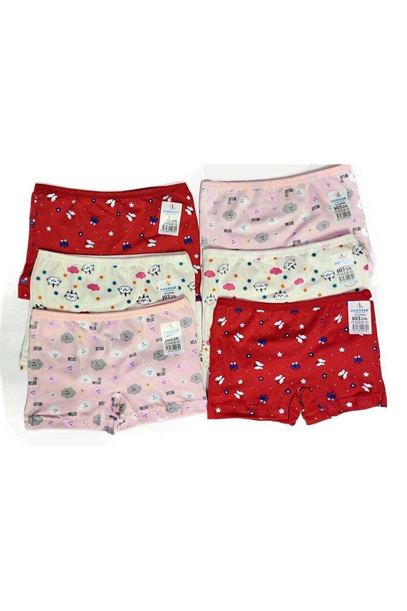 6 Adet Kız Çocuk Desenli Penye Boxer 403 - 3-4 YAŞ