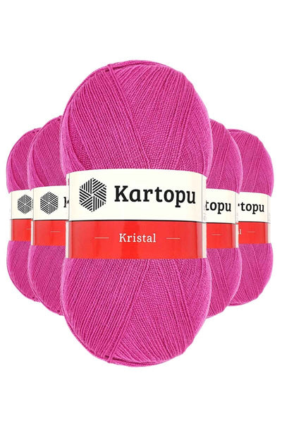 5 Adet Kristal Çift Katlı El Örgü Lif İpi Fuşya K440 kartopu mudanis