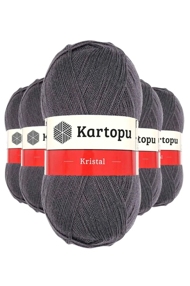 5 Adet Kristal Çift Katlı El Örgü Lif İpi Kömür Gri K556 - kartopu