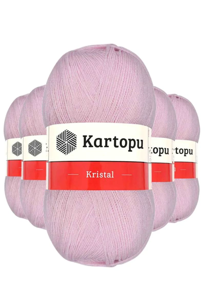 5 Adet Kristal Çift Katlı El Örgü Lif İpi Açık Pembe K699 - kartopu