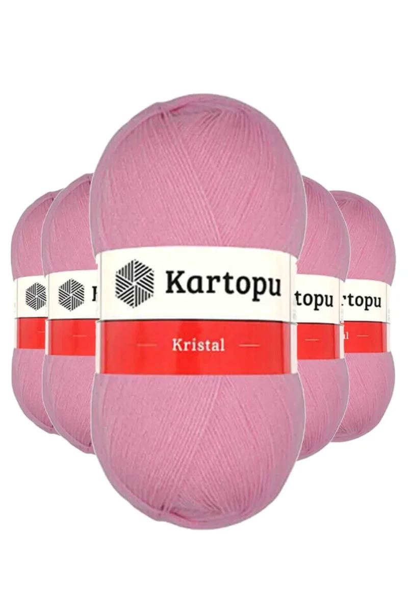 5 Adet Kristal Çift Katlı El Örgü Lif İpi Pembe K774 - kartopu