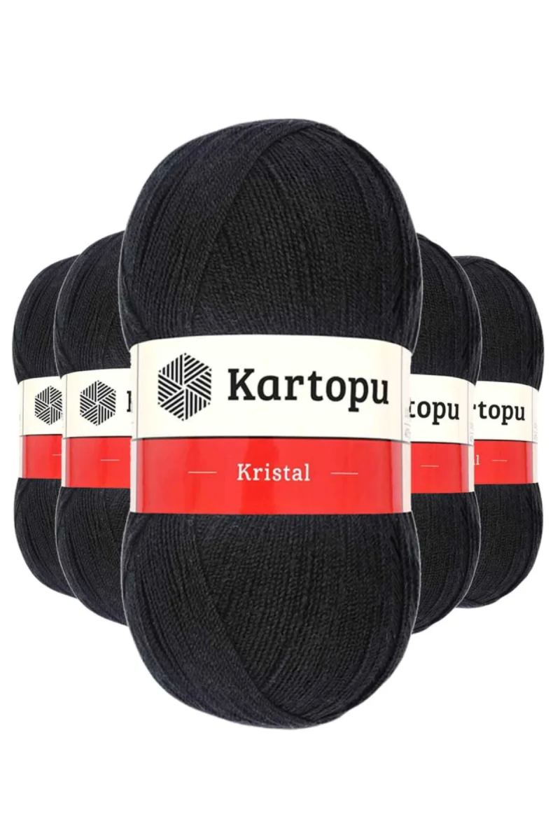5 Adet Kristal Çift Katlı El Örgü Lif İpi Siyah K940 - kartopu