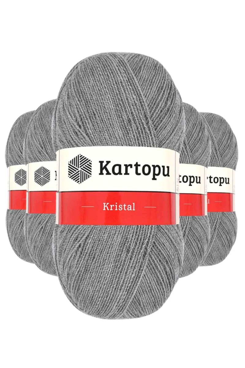 5 Adet Kristal Çift Katlı El Örgü Lif İpi Açık Gri K1001 - kartopu