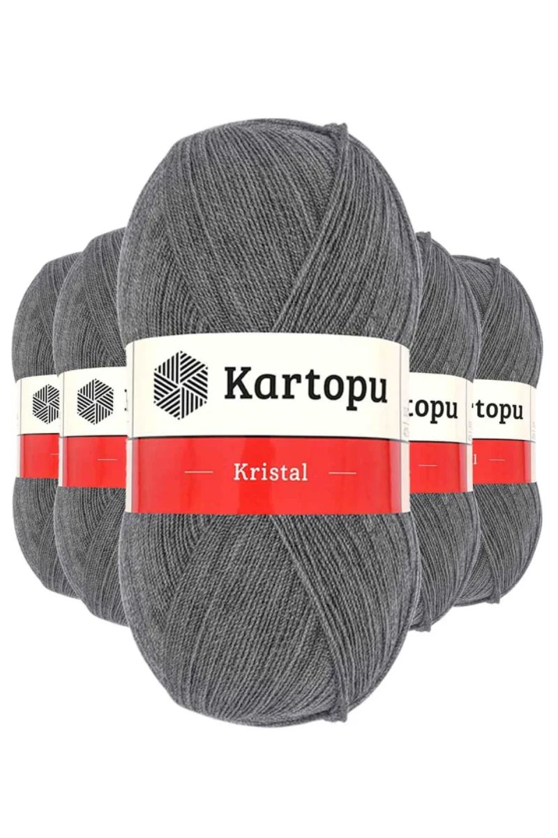 5 Adet Kristal Çift Katlı El Örgü Lif İpi Orta Gri K1002 - kartopu