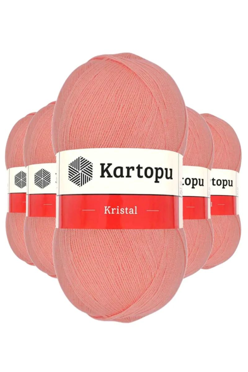 5 Adet Kristal Çift Katlı El Örgü Lif İpi Koyu Somon K1217 - kartopu