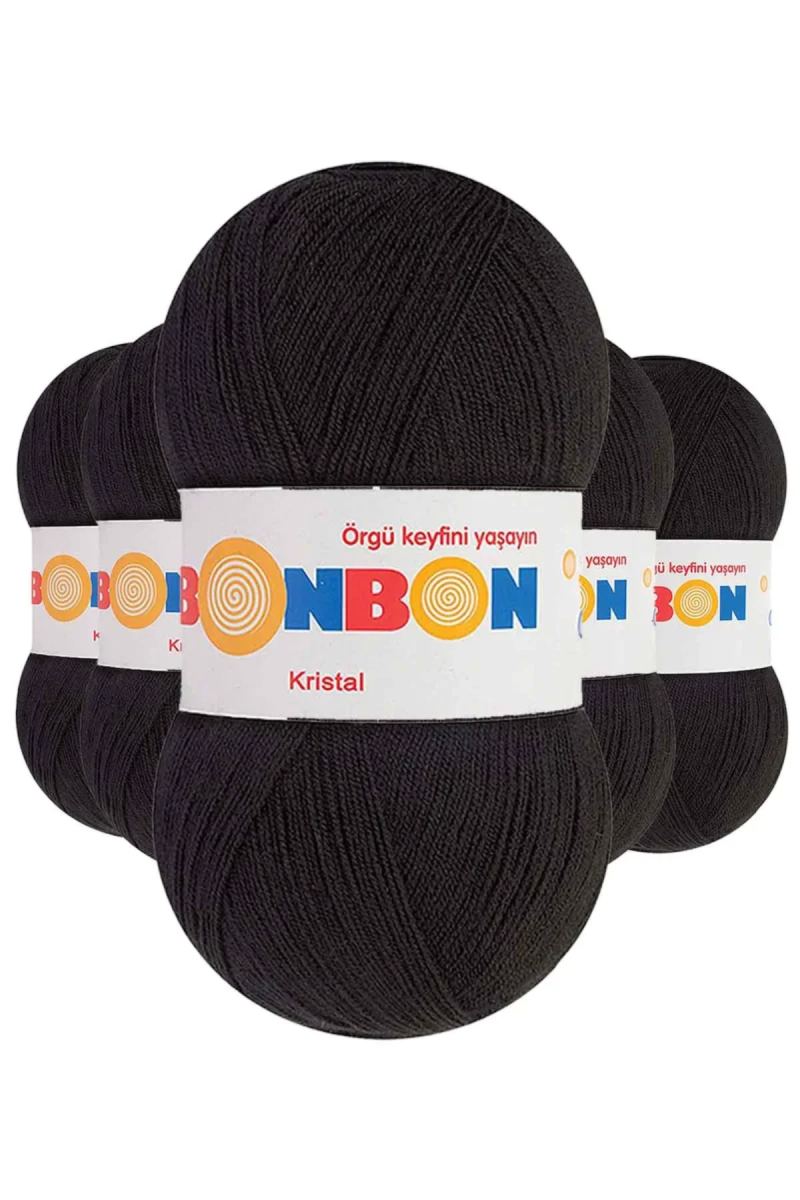 5 Adet Kristal El Örgü Lif İpi Siyah 98206 - bonbon