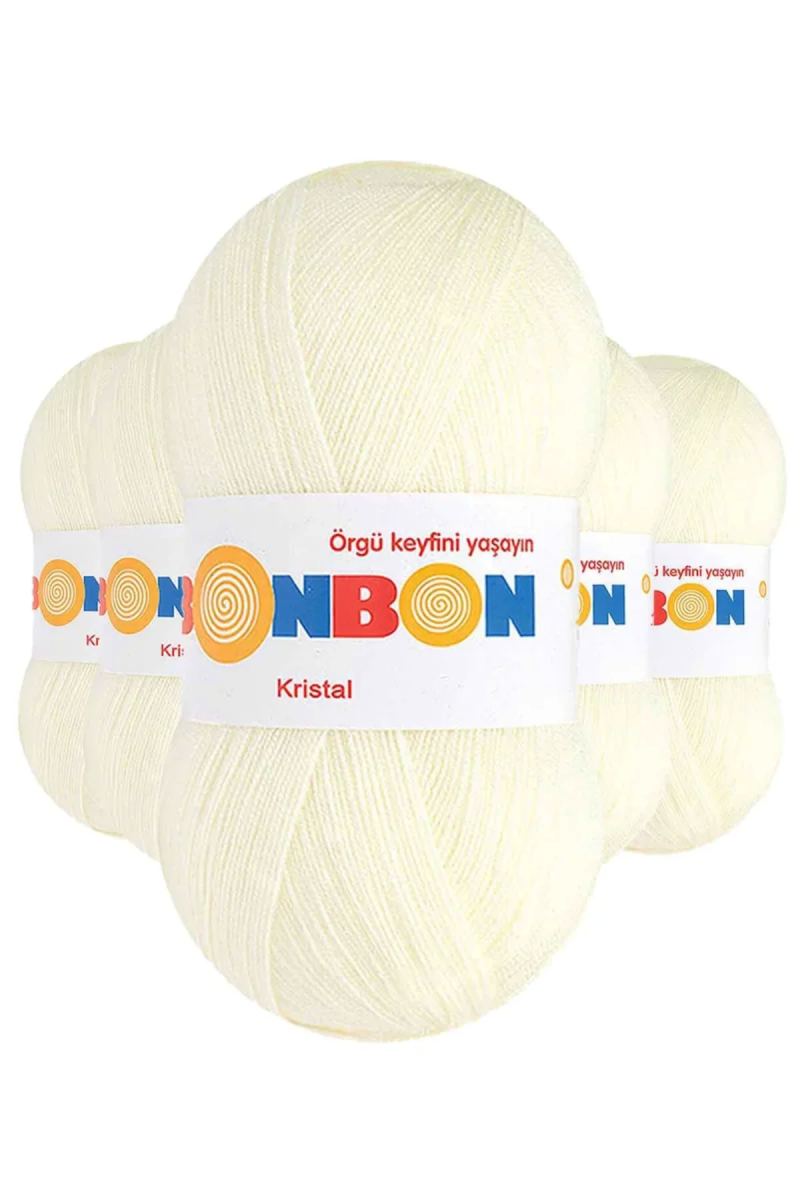 5 Adet Kristal El Örgü Lif İpi Açık Krem 98223 - bonbon