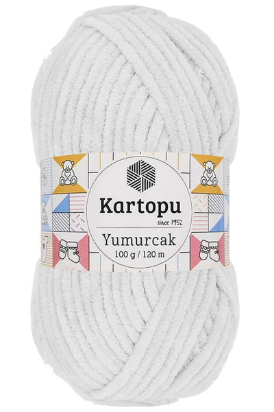 Yumurcak Kadife El Örgü İpi Kar Beyaz K010 - kartopu mudanis