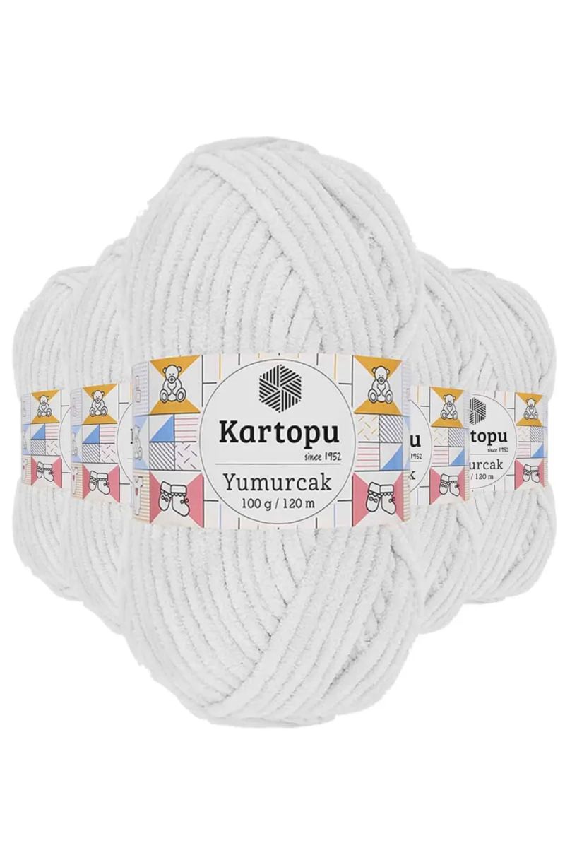 5 Adet Yumurcak Kadife El Örgü İpi Kar Beyaz K010 - kartopu