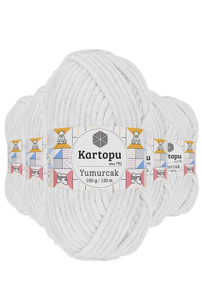 5 Adet Yumurcak Kadife El Örgü İpi Kar Beyaz K010 - kartopu mudanis