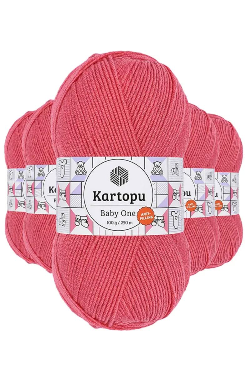 5 Adet Baby One Tüylenmeyen El Örgü İpi Yünü Pembe K254 - kartopu