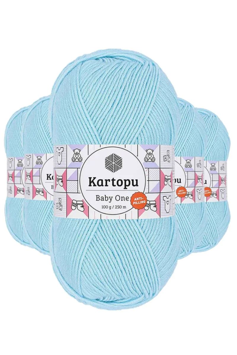 5 Adet Baby One Tüylenmeyen El Örgü İpi Yünü Gök Mavi K502 - kartopu