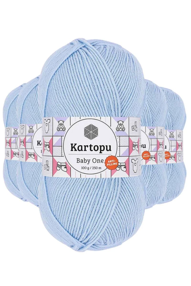 5 Adet Baby One Tüylenmeyen El Örgü İpi Yünü Mavi K544 - kartopu
