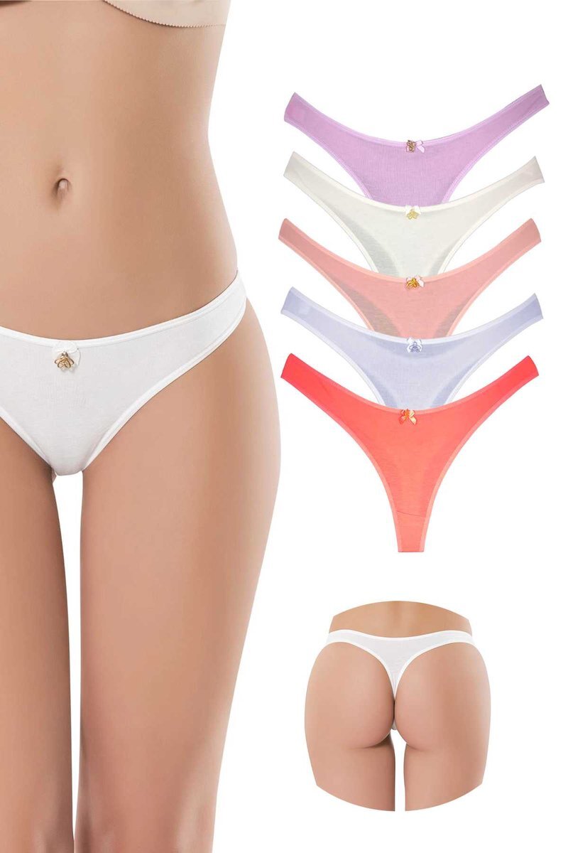 5 Adet Pamuklu Kadın Klasik Tanga Soft Renkler - XS-S