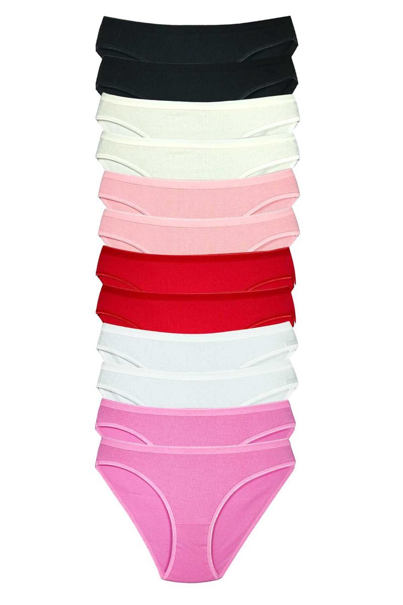 12 Adet Fitilli Pamuklu Kadın Kaşkorse Bikini Külot - M-L