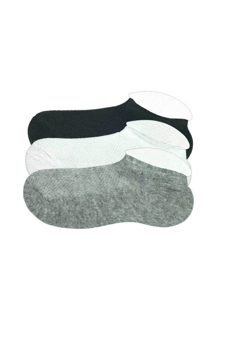 3 Adet Çocuk Sneaker Patik Çorap Siyah Beyaz Gri - 5-6 Yaş