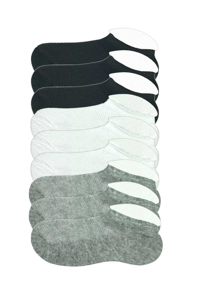9 Adet Çocuk Sneaker Patik Çorap Siyah Beyaz Gri - 5-6 Yaş