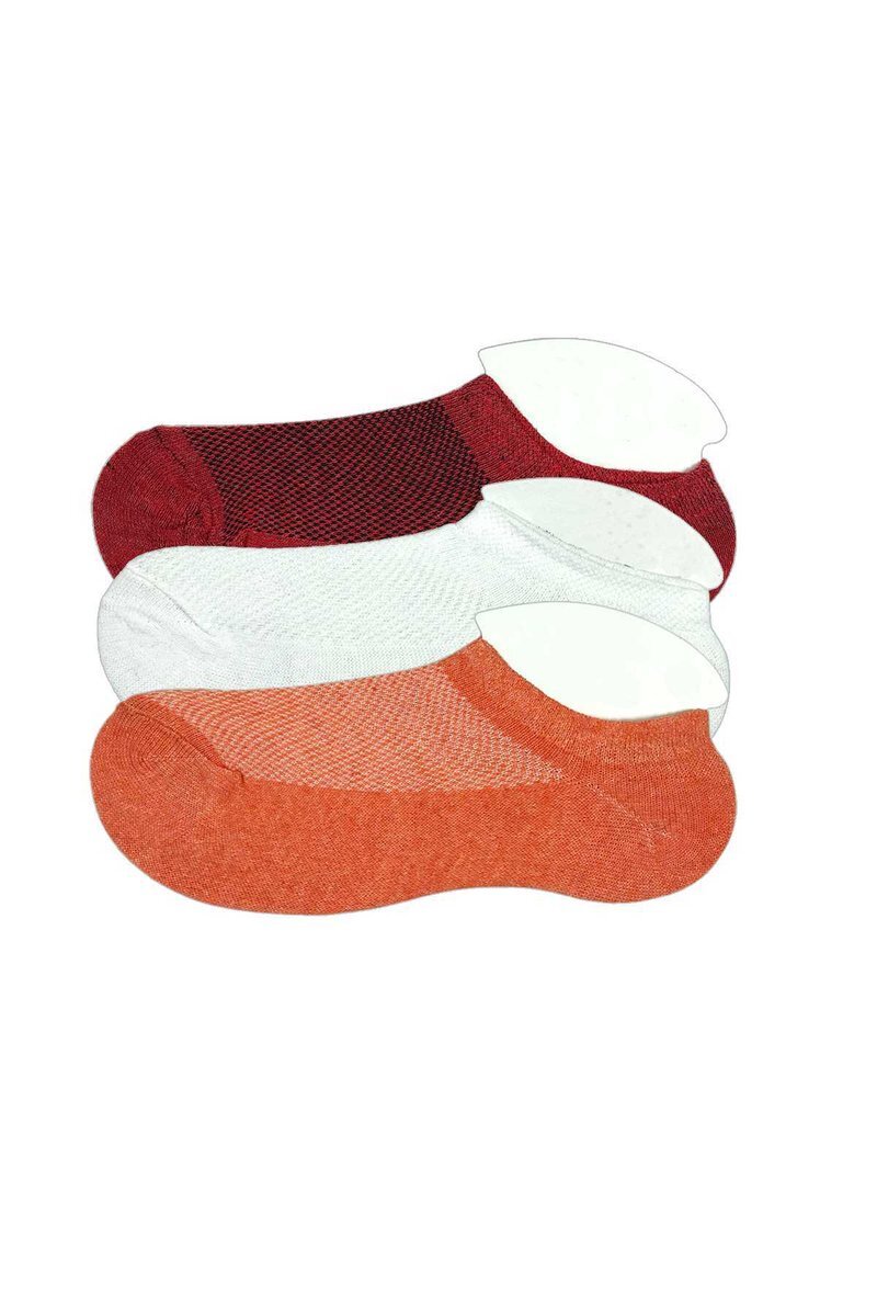 3 Adet Çocuk Sneaker Patik Çorap Bordo Beyaz Turuncu - 5-6 Yaş
