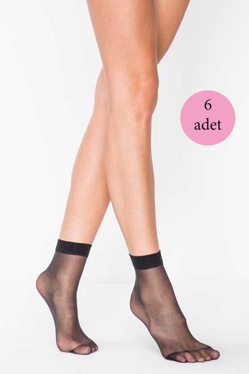 6 Adet Fit 15 Soket Ince Parlak Kısa Çorap Siyah - Standart