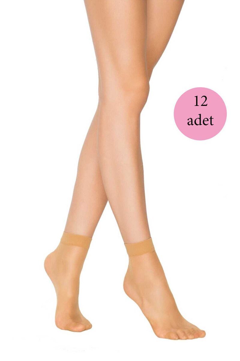 12 Adet Kadın Ten Süper 15 Mat Soket Çorap Ten - Standart
