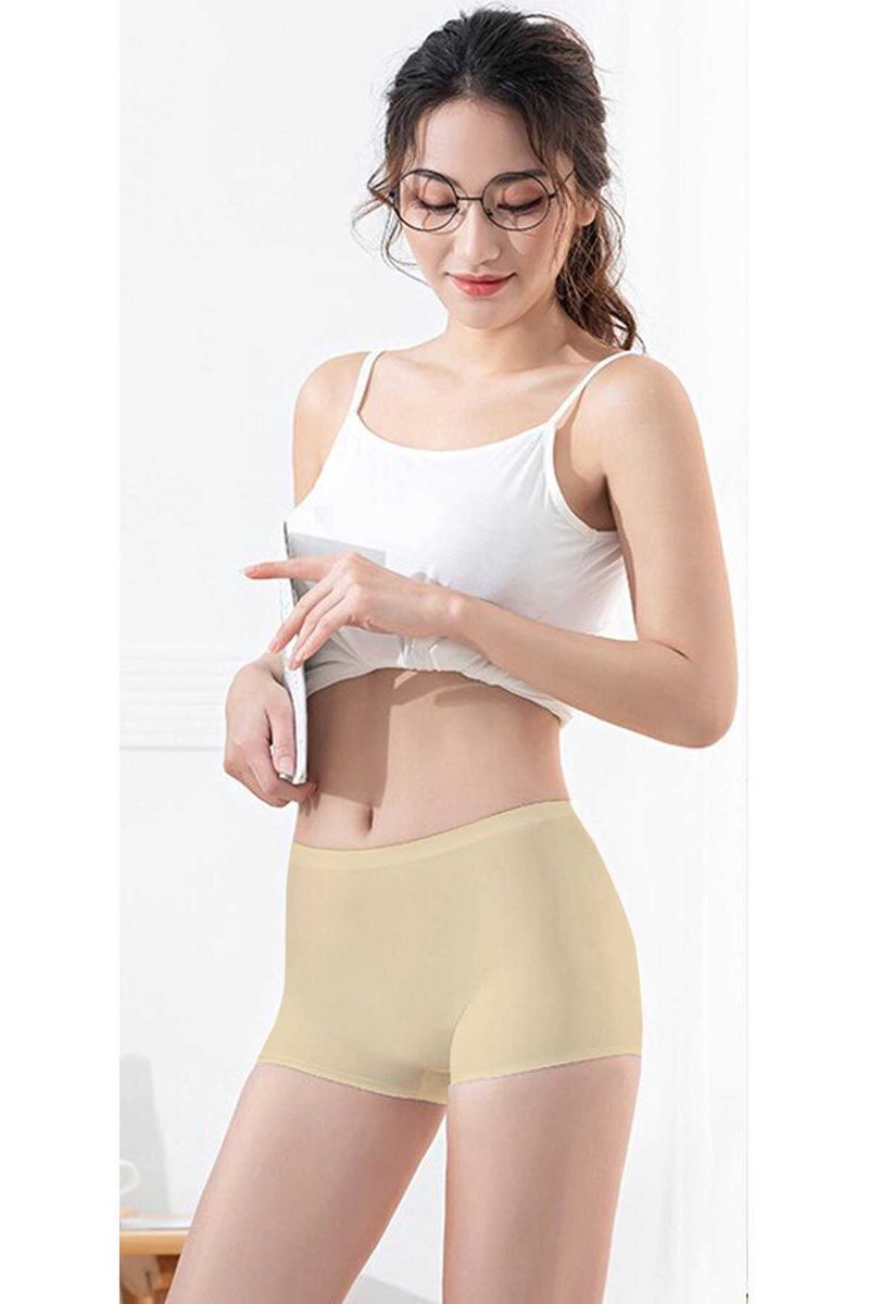 Kadın Dikişsiz Görünmez İz Yapmaz Mini Şort Boxer Ten - M