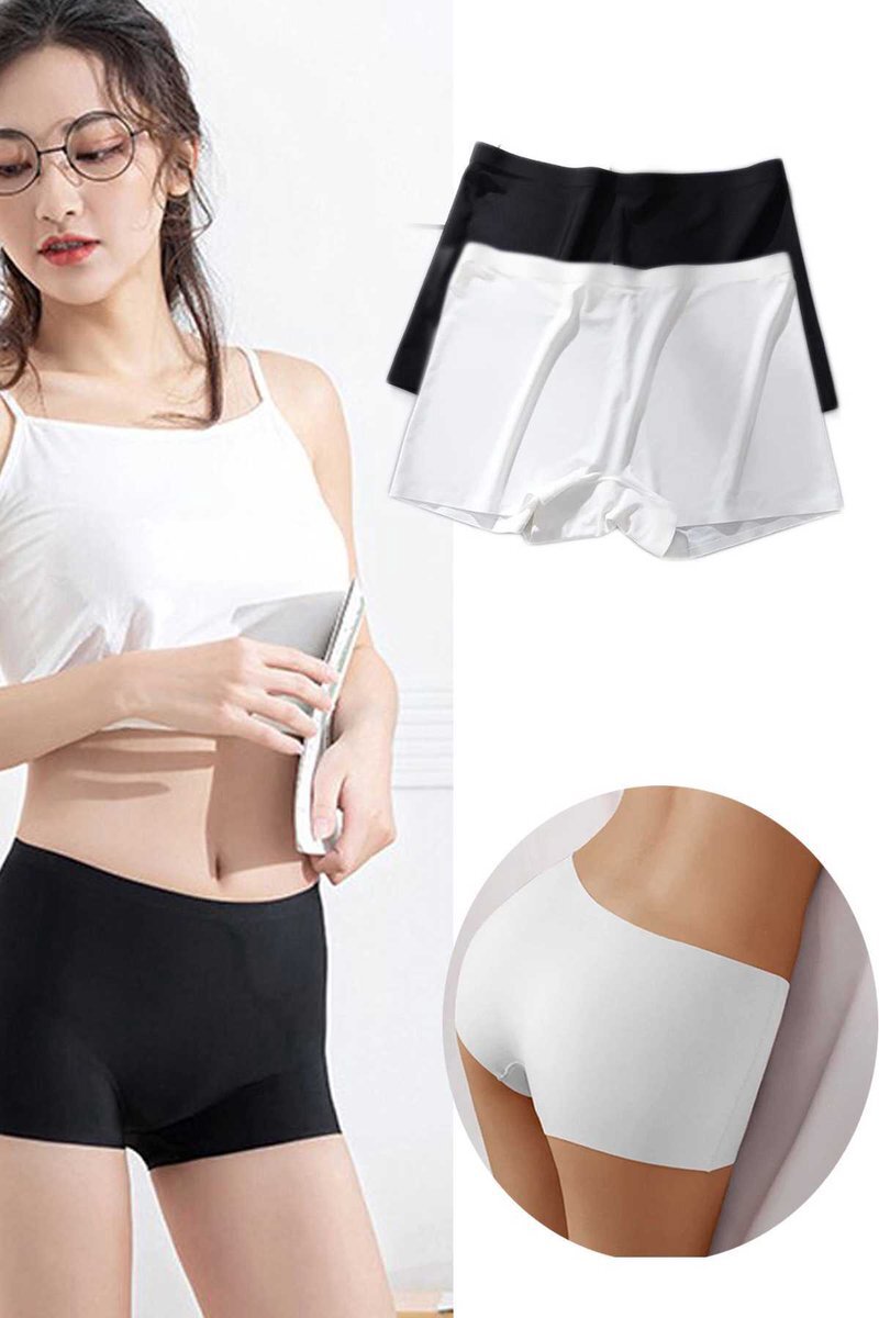 2 Adet Kadın Dikişsiz Görünmez İz Yapmaz Mini Şort Boxer Siyah Beyaz - M