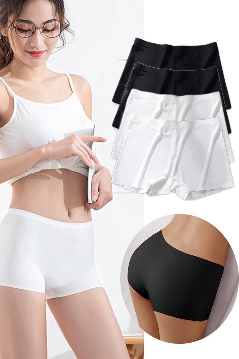 4 Adet Kadın Dikişsiz Görünmez İz Yapmaz Mini Şort Boxer Siyah Beyaz - M