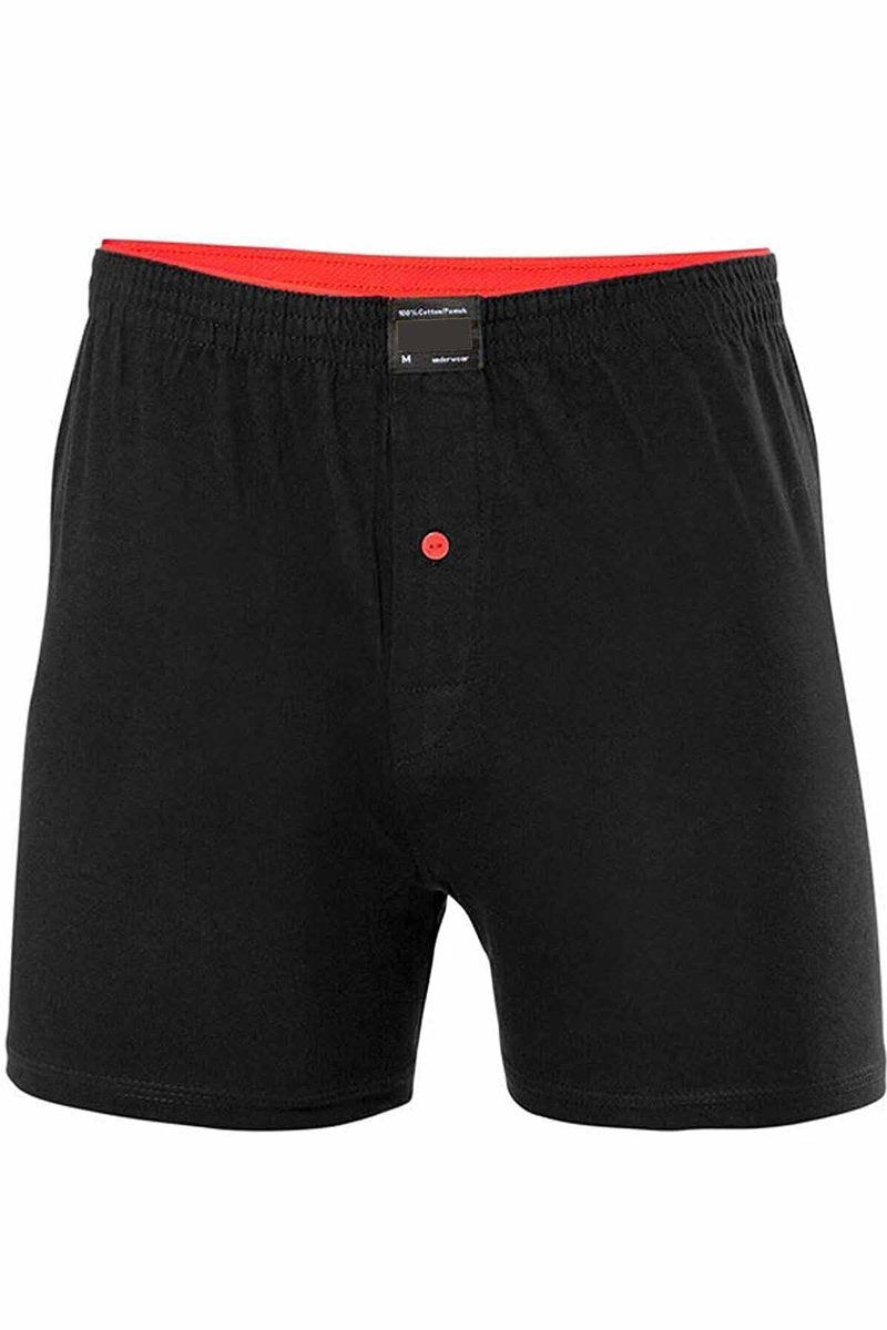 Düğmeli Pamuklu Erkek Penye Boxer Büyük Beden Siyah - 1278A - 3XL