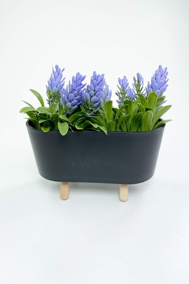 Ayaklı Saksıda Lavanta Çiçeği Dekoratif Yapay Çiçek 8x8x13 cm R2