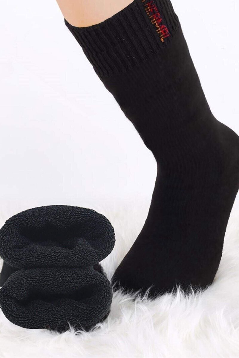 Siyah Termal Kalın Kışlık Havlu Çorap Erkek Kadın Unisex Pamuk - 36-40