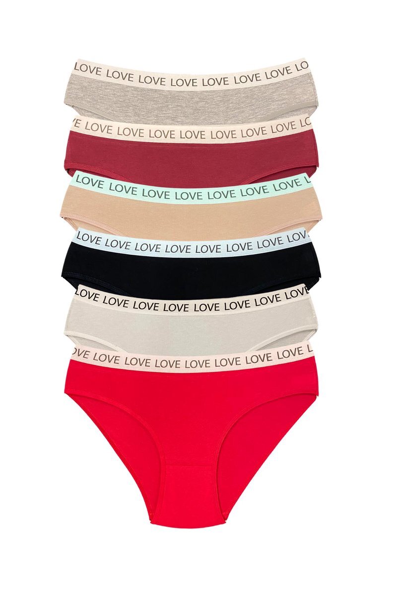 6 Adet Pamuklu Esnek Kadın Slip Bikini Külot Geniş Lastikli Baskılı - L