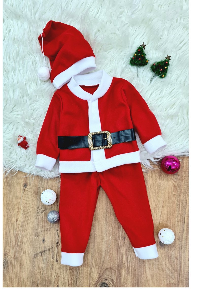 Erkek Çocuk Noel Baba Yılbaşı Kostümü Şapkalı Kemerli Bebek Kostümü - 6-7 Yaş