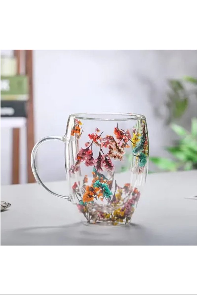 Organik Çiçekli Borosilikat Bardak 350 Ml. - BRD-150 BH