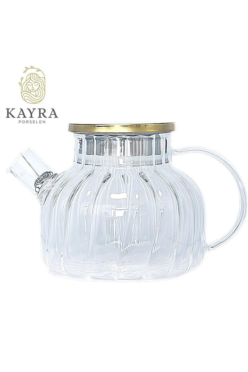 Çelik Kapaklı Borosilikat Dilimli Model Süzgeçli Cam Demlik Bitki Çayları 1000 Ml - CM-2001