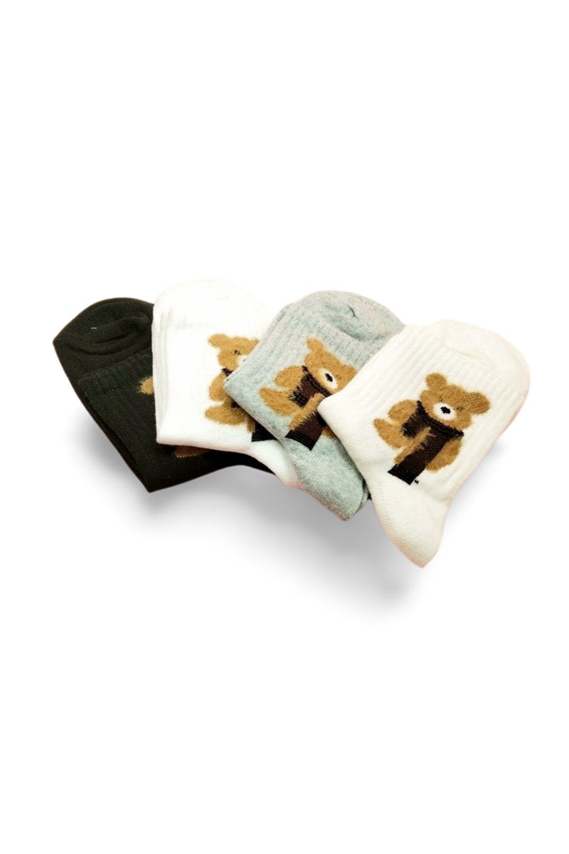 Peluş Ayıcık İşlemeli Kadın Soket Çorap 4 Çift - 36-40