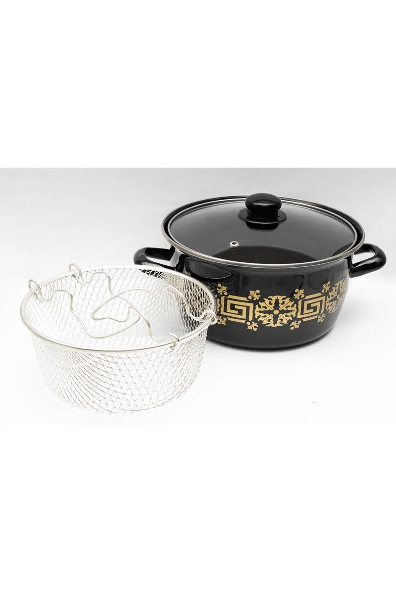 Emaye Kızartma Tenceresi Siyah Çiçekli 22 Cm - 69116