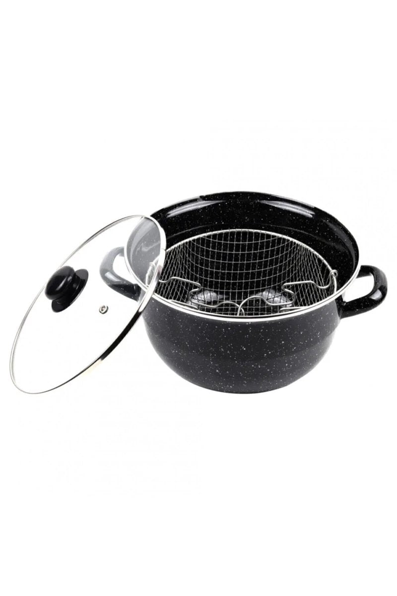 Emaye Kızartma Tenceresi Siyah Kırçıllı 24 Cm - 69115