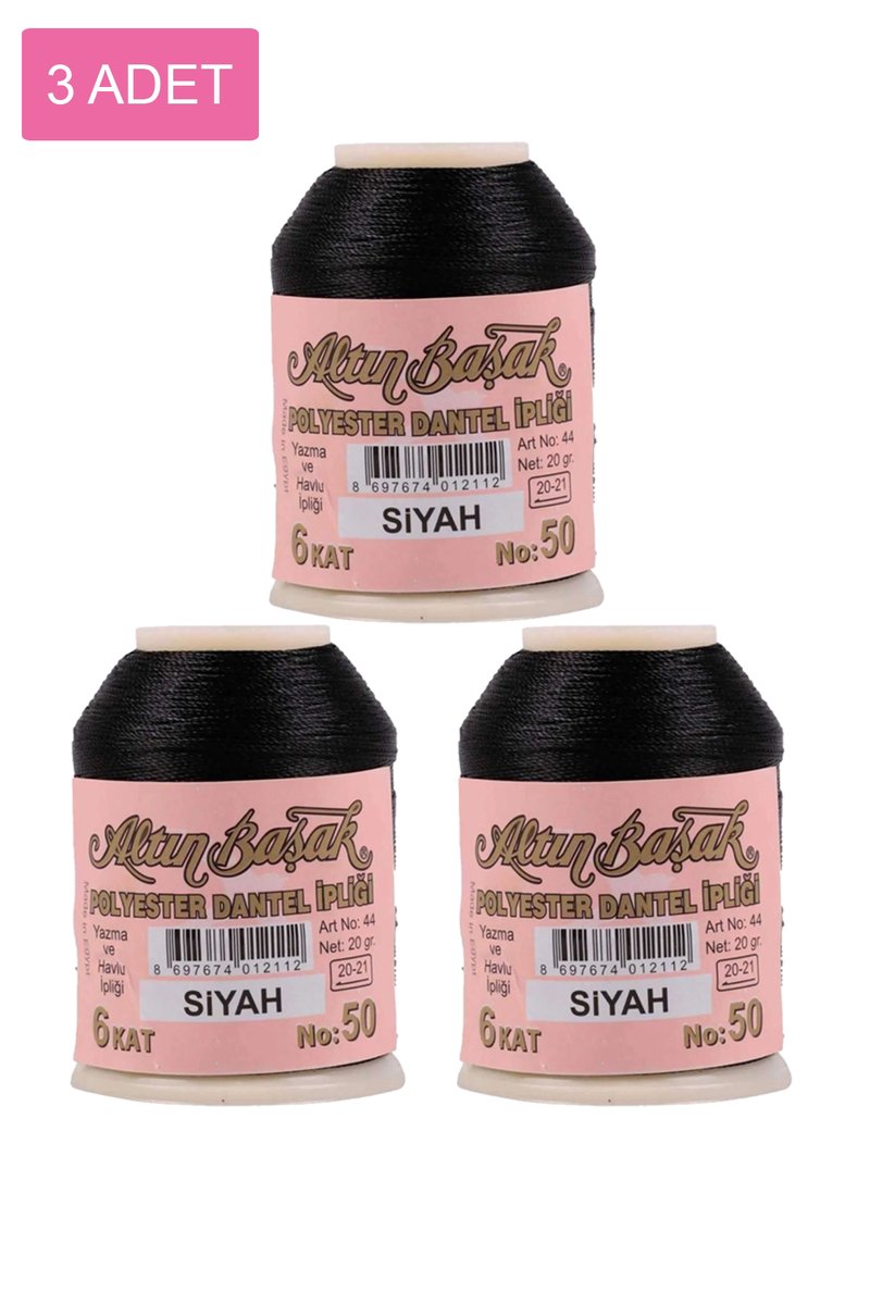 3 Adet Altınbaşak Oya ve Dantel İpi 20 gr - - No: SİYAH