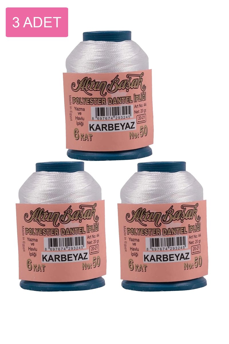 3 Adet Altınbaşak Oya ve Dantel İpi 20 gr - - No: K.BEYAZ