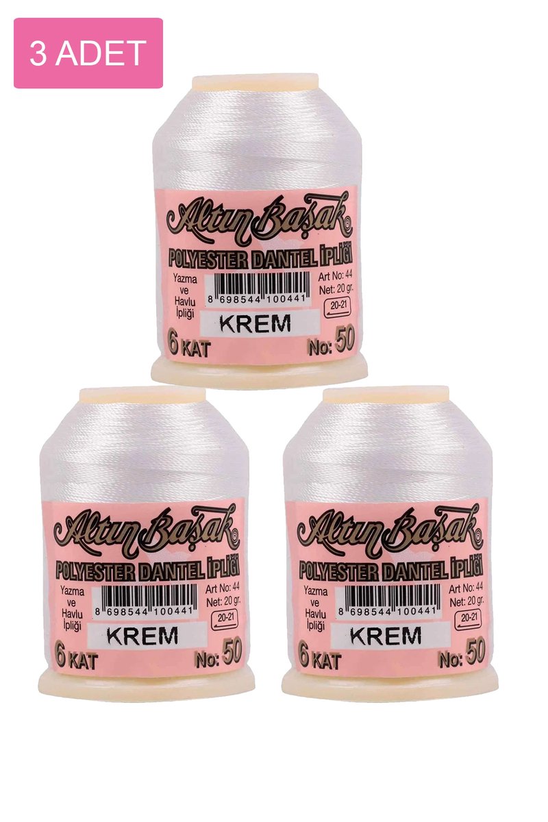 3 Adet Altınbaşak Oya ve Dantel İpi 20 gr - - No: KREM
