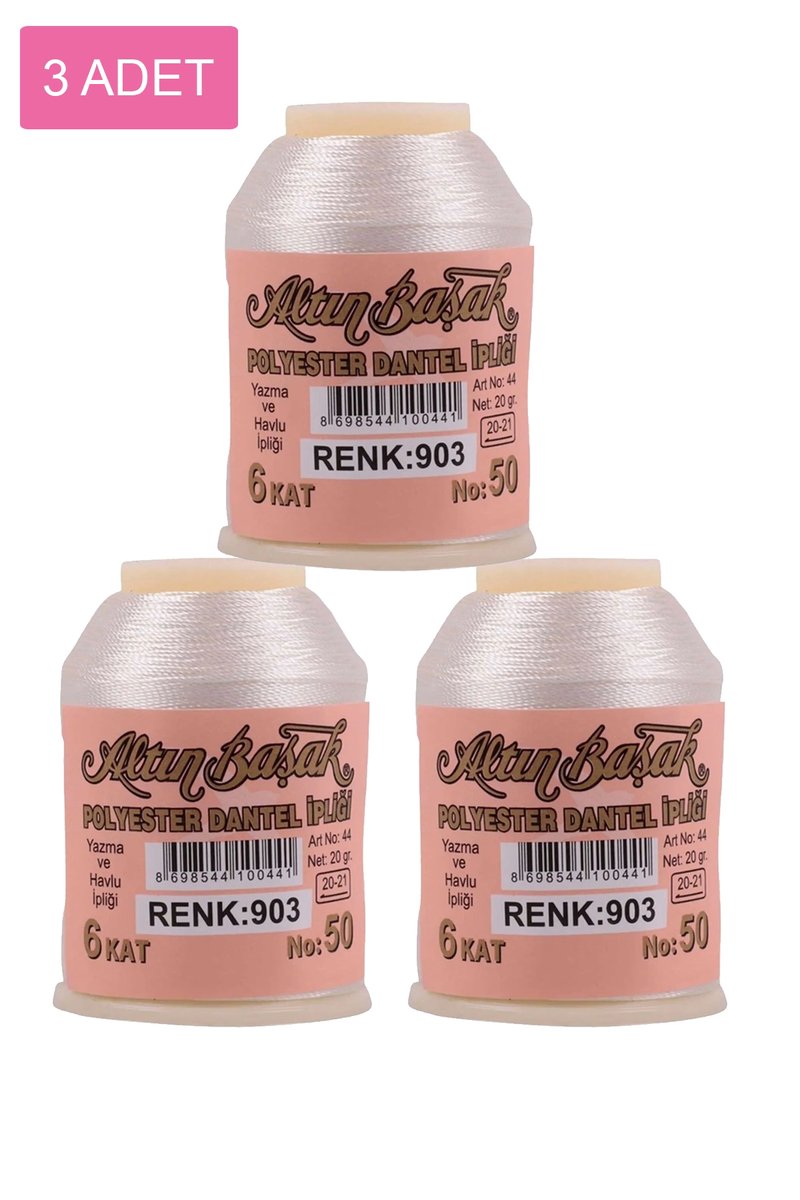 3 Adet Altınbaşak Oya ve Dantel İpi 20 gr - - No: 903