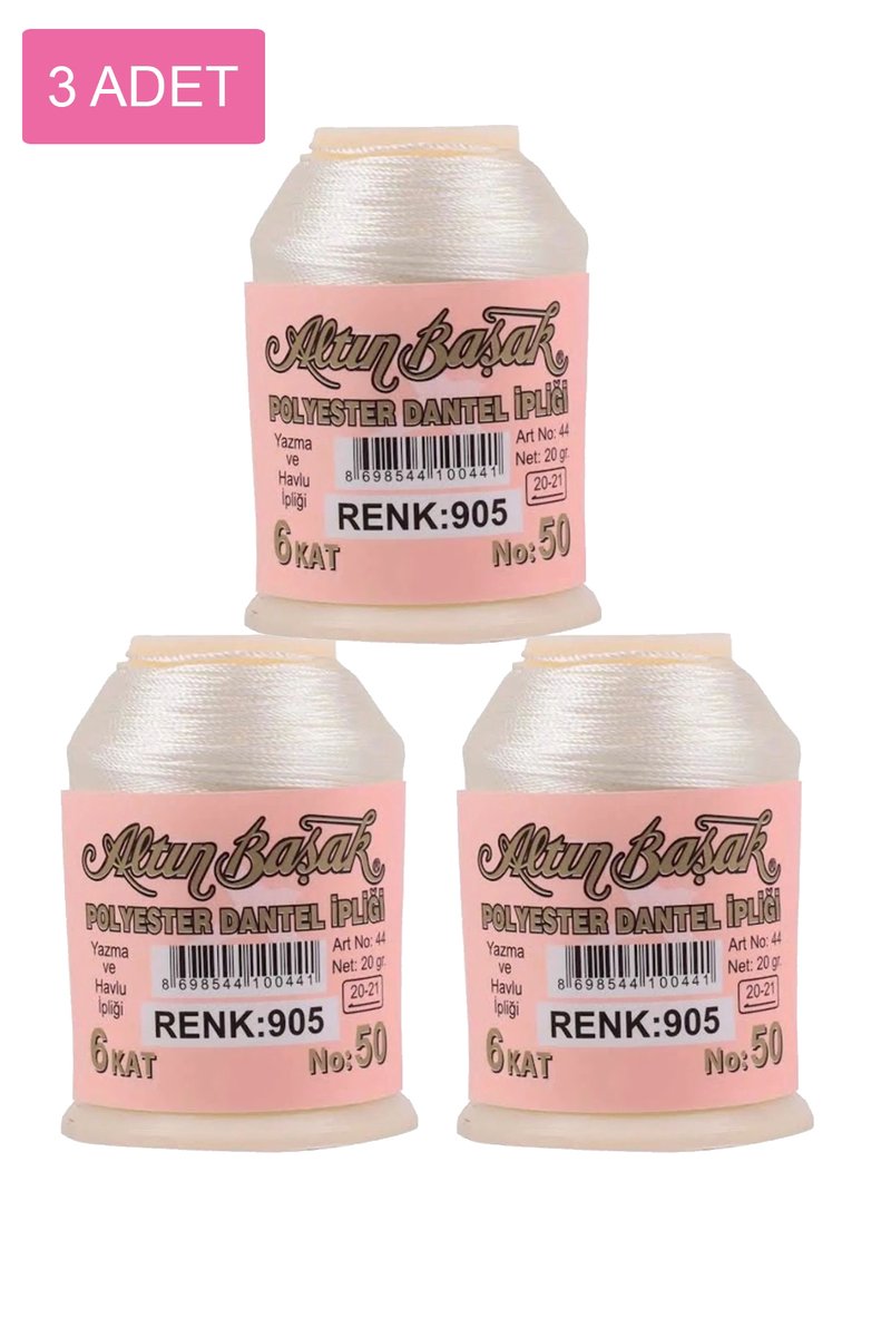 3 Adet Altınbaşak Oya ve Dantel İpi 20 gr - - No: 905