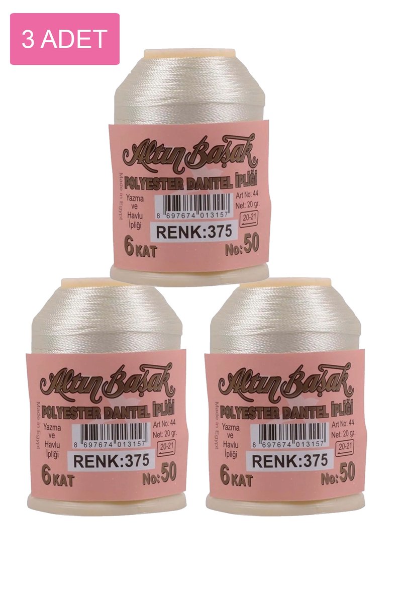 3 Adet Altınbaşak Oya ve Dantel İpi 20 gr - - No: 375