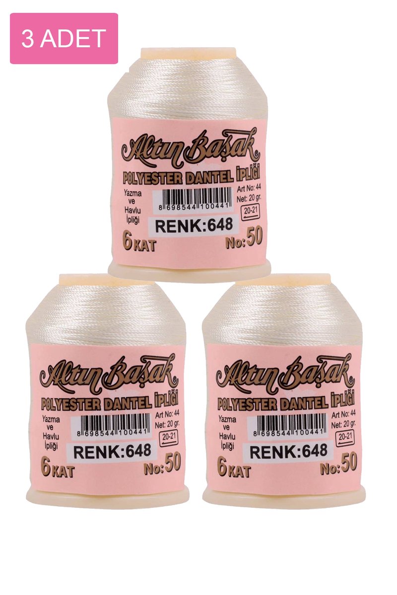 3 Adet Altınbaşak Oya ve Dantel İpi 20 gr - - No: 648