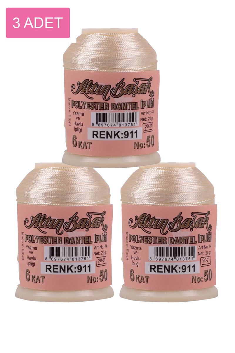 3 Adet Altınbaşak Oya ve Dantel İpi 20 gr - - No: 911