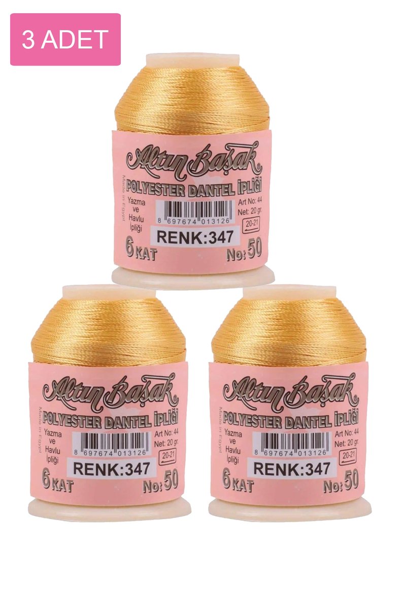3 Adet Altınbaşak Oya ve Dantel İpi 20 gr - - No: 347