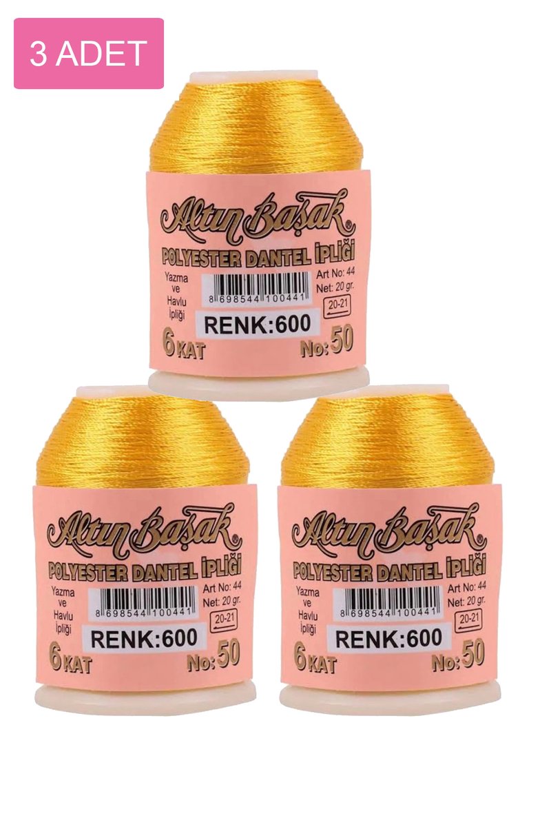3 Adet Altınbaşak Oya ve Dantel İpi 20 gr - - No: 600
